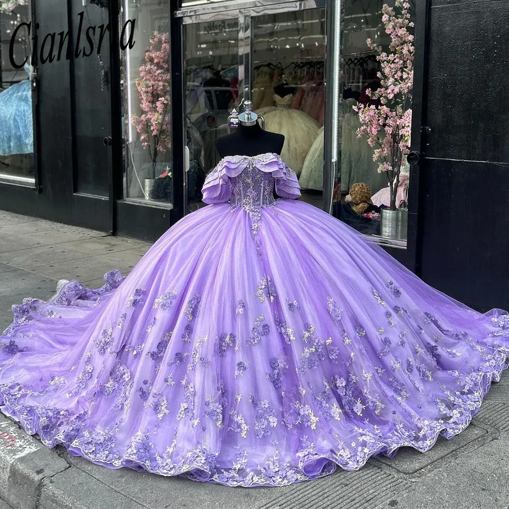 Lilac Quinceanera Dresses 2024 Sequined Handmade 3D Flowers Sweet