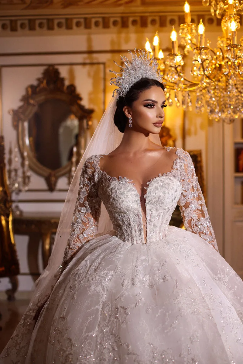 crystal embroidered wedding dress Multicolor crystal Hand-Embroidered Wedding Gown in Cream – Maxim Creation