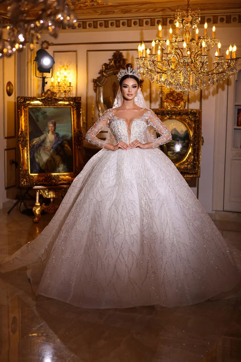 embroidered ball gown wedding dresses Ball Gown Chapel Train Lace Tulle Zipper With Buttons Wedding Dress COCOMELODY CW3261, 45 Days / As Picture:Ivory/Nude / US12-UK14-EUR42