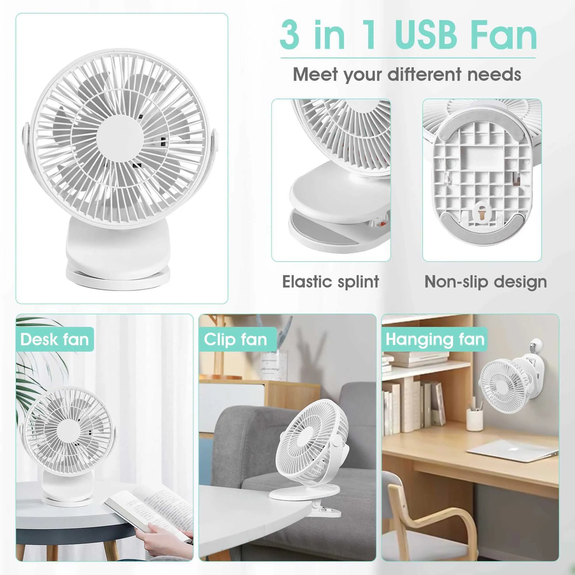 Aerio Clip On Fan, Portable Silent Mini Bladeless Electric Fan, Mini Bladeless Fan Clip On, Mi-ni Fans With Clip, Adjustable 3-Speed