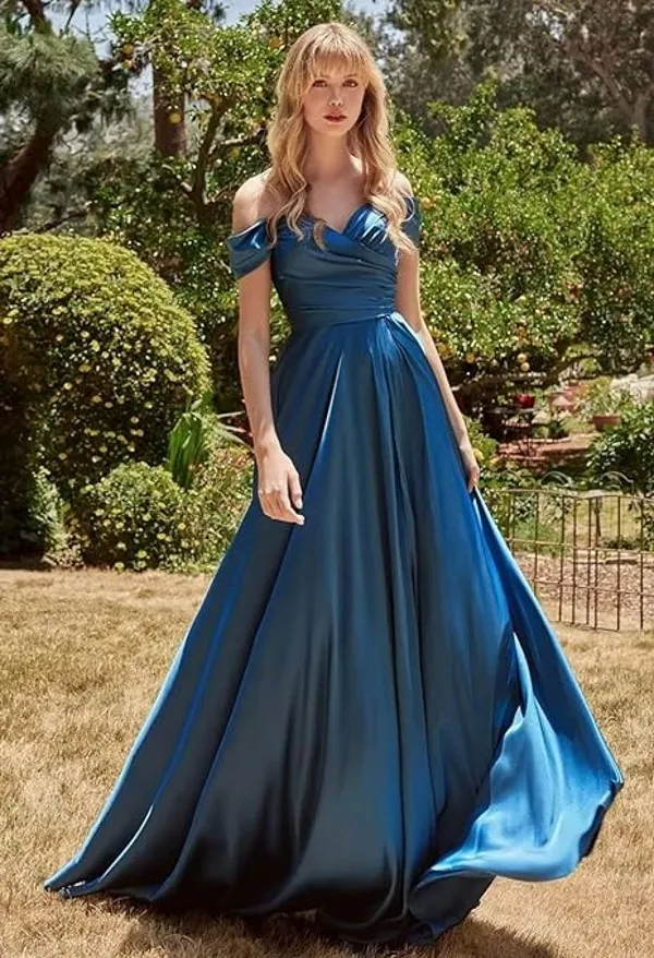 blue dress for baby girl Long Formal Off Shoulder Bridesmaid Dress main image 0