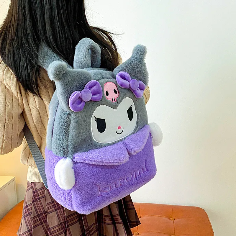 Kuromi Plush Backpack Sanrio Hello Kitty Cinnamoroll Melody Cat Purse Kawaii 14” Factory-Wholesale-Cartoon-  main image 3