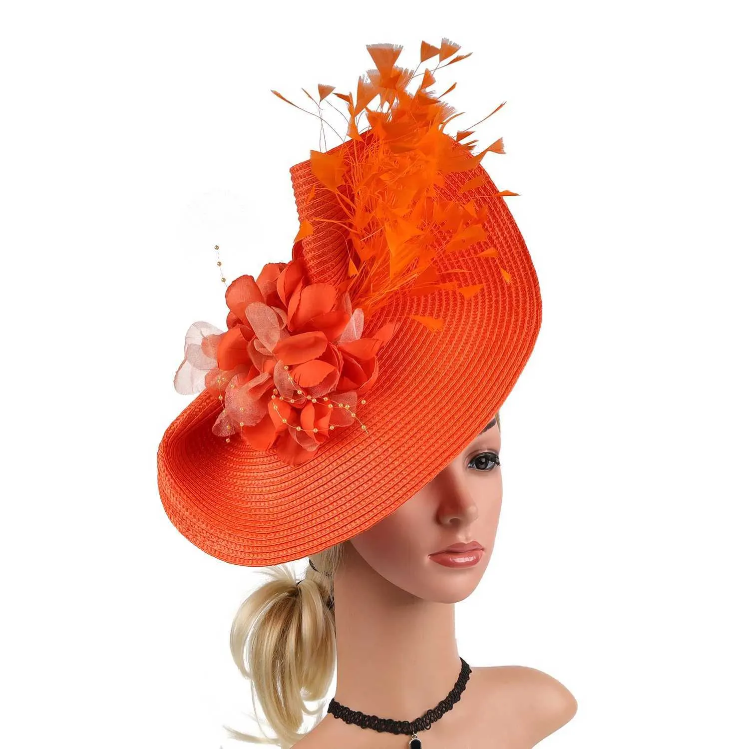 Wide Brim Bucket Hat Elegant Straw Kentucky Derby... From  display picture 2