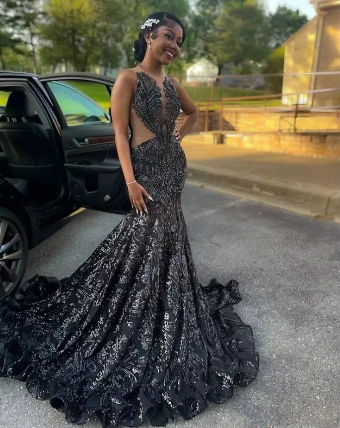 Custom-sized Black Mermaid Black sparkly prom dress with Sparkling Crystal Sequins and Sheer - Perfect for Evening Events and Birthdays in 2025 Custom-sized Black Mermaid Black sparkly prom dress with Sparkling Crystal Sequins and Sheer - Perfect for Evening Events and Birthdays in 2025