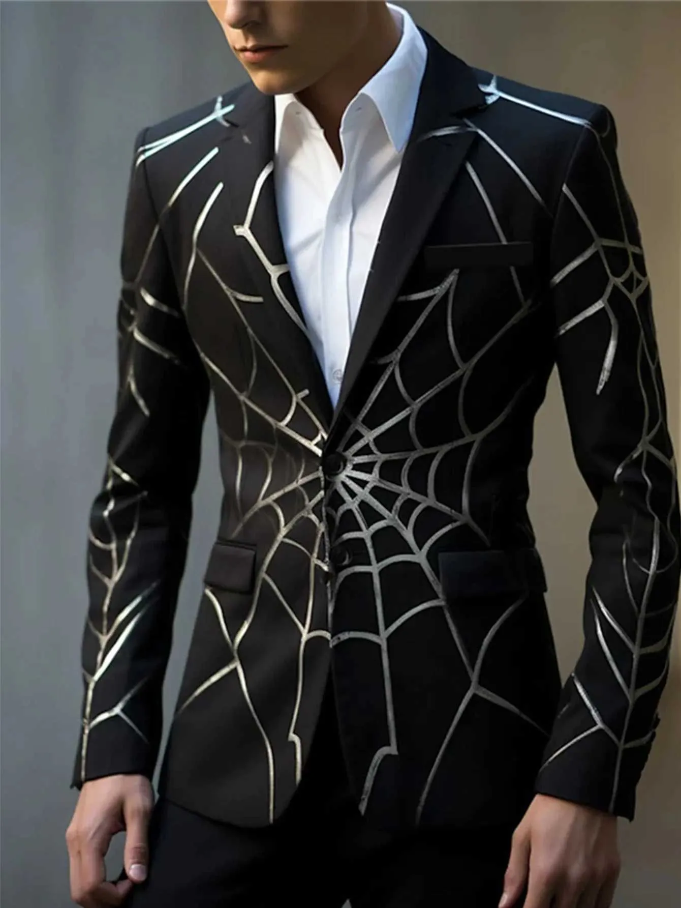Black Printed Spider Web Formal Men's Suit: Elegant Business Attire for Any  Occasion