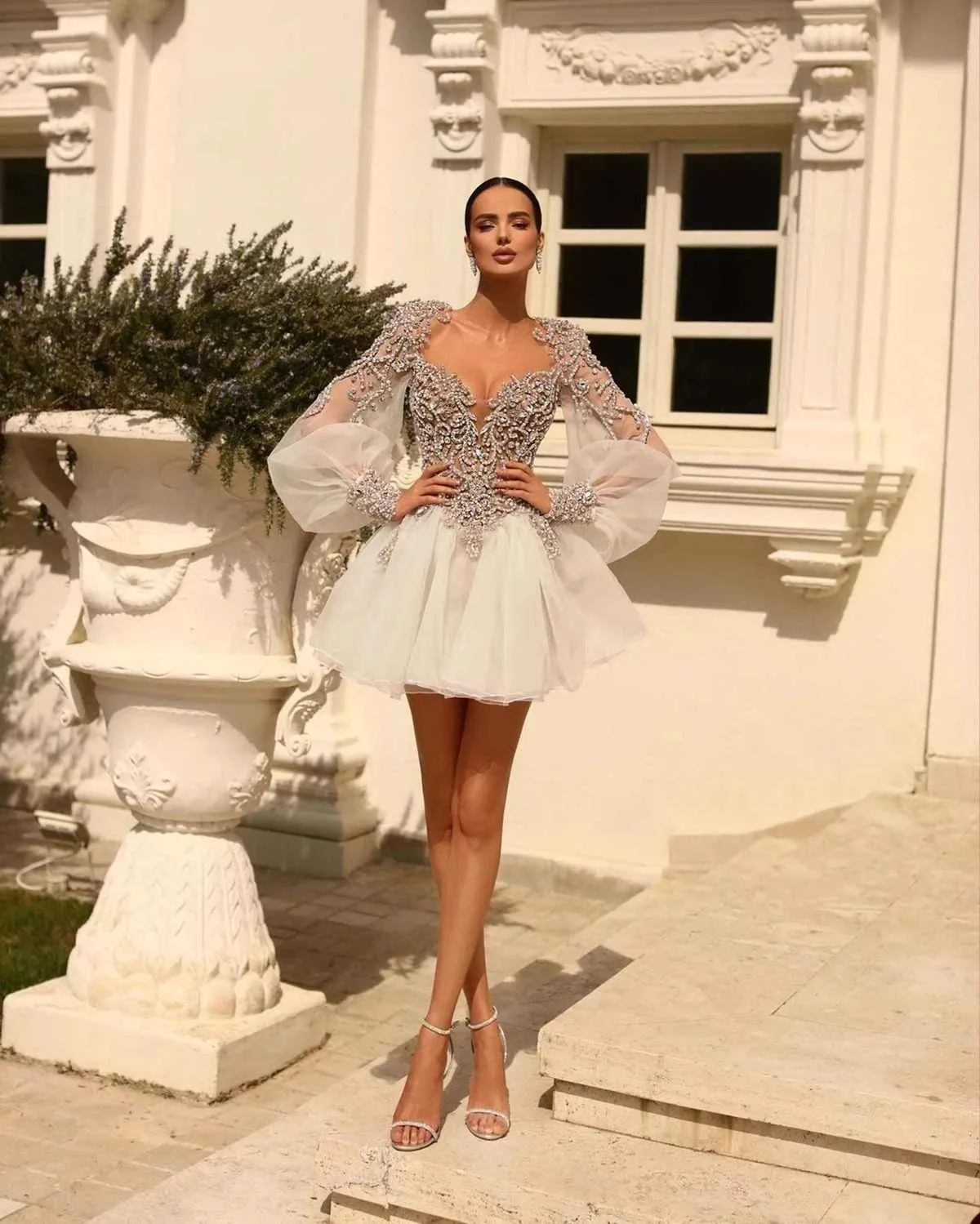 Long Sleeve Lace Mermaid Prom Dress V Neck Short Capped Sleeve Beaded  Ribbon Applique Plus Size Custom Made