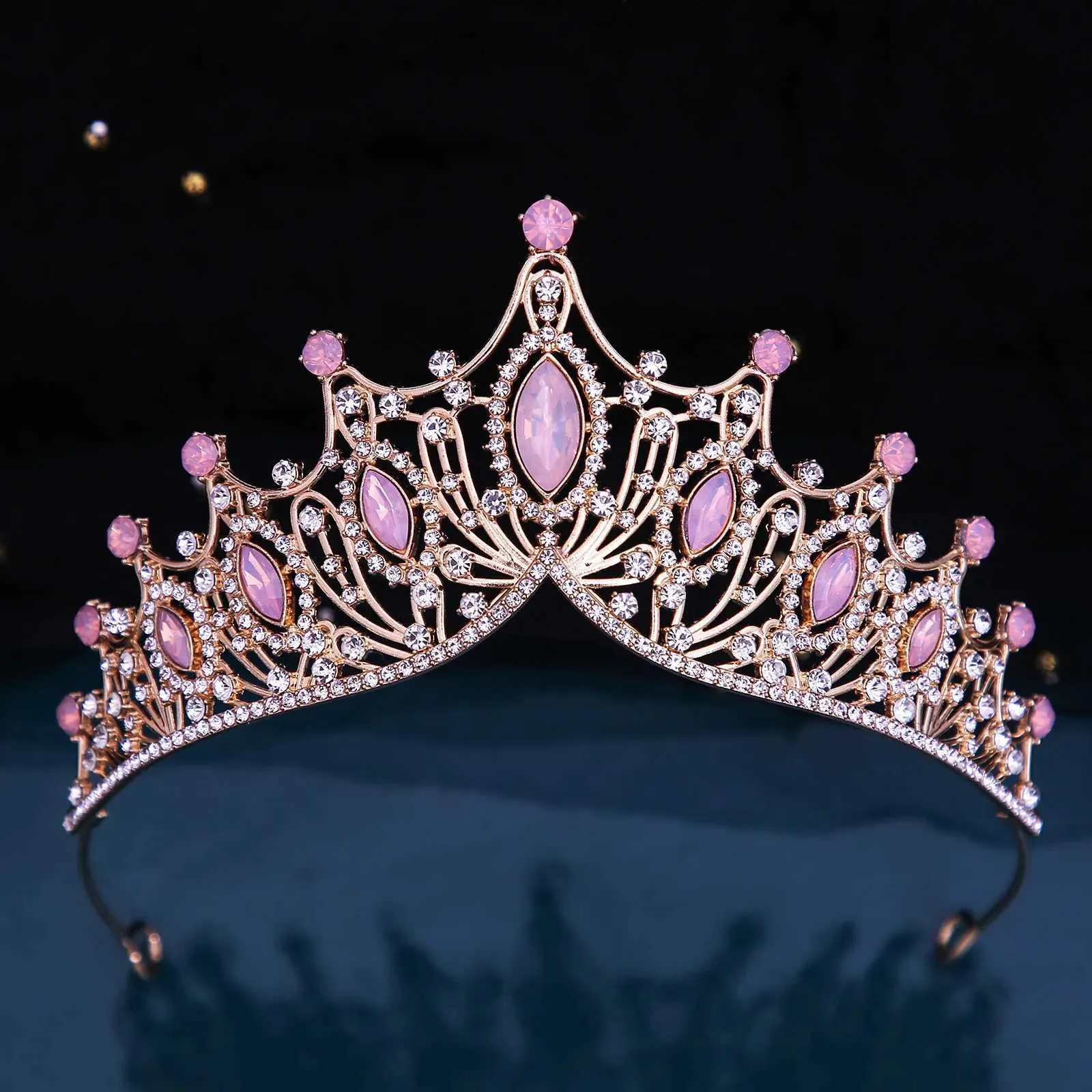 Princess Queen Girls Pink Opal Crystal Tiara for Women Party