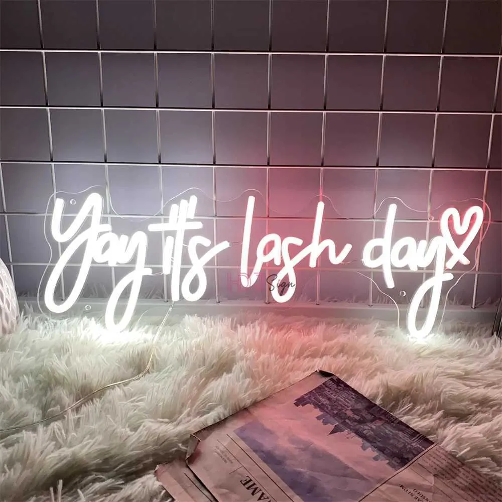 Neon Light Wall Decor, Acrylic LED Sign Yay It's Lash Day USB Powered ...