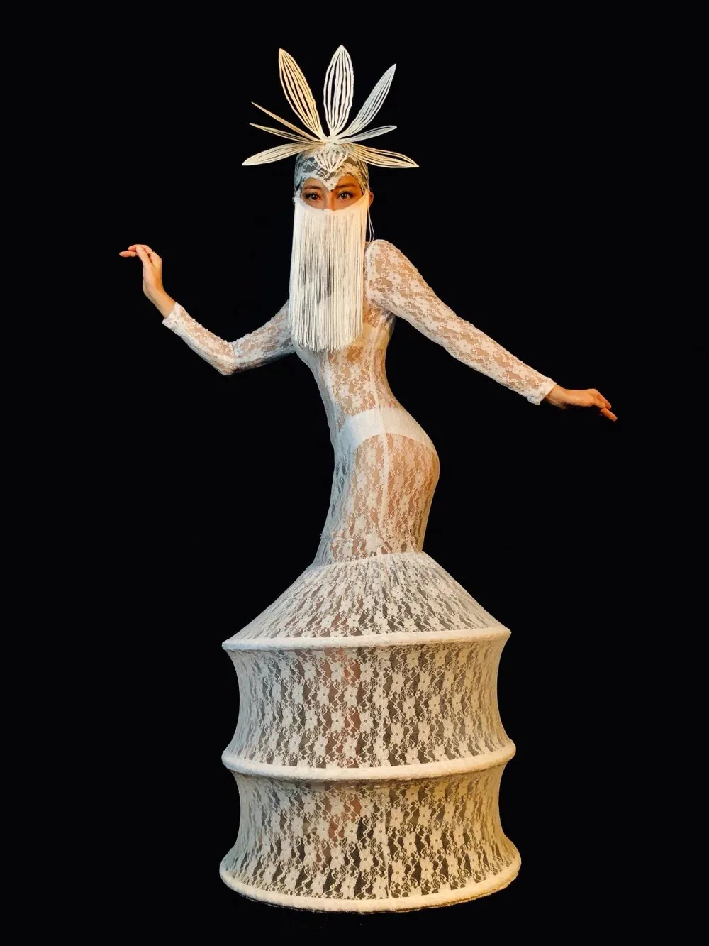 Ladies Masquerade Dress White Lace Tassel Headdress... From Zhgyong, $58.09  | DHgate.Com