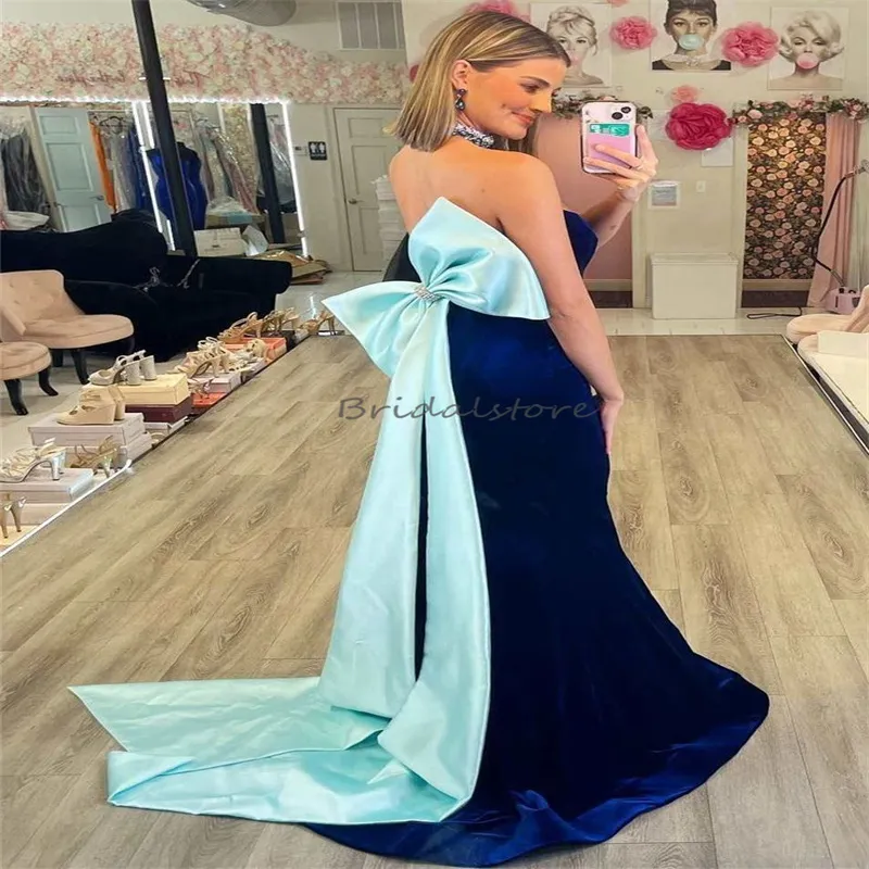 Trumpet Mermaid Bow Navy Blue Sweetheart Prom Dress Trumpet Mermaid Bow Navy Blue Sweetheart Prom Dress