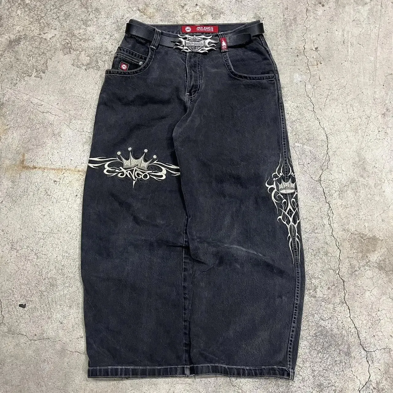 Womens Gothic Punk Cargo Pants High Waist Flare Pants Wide