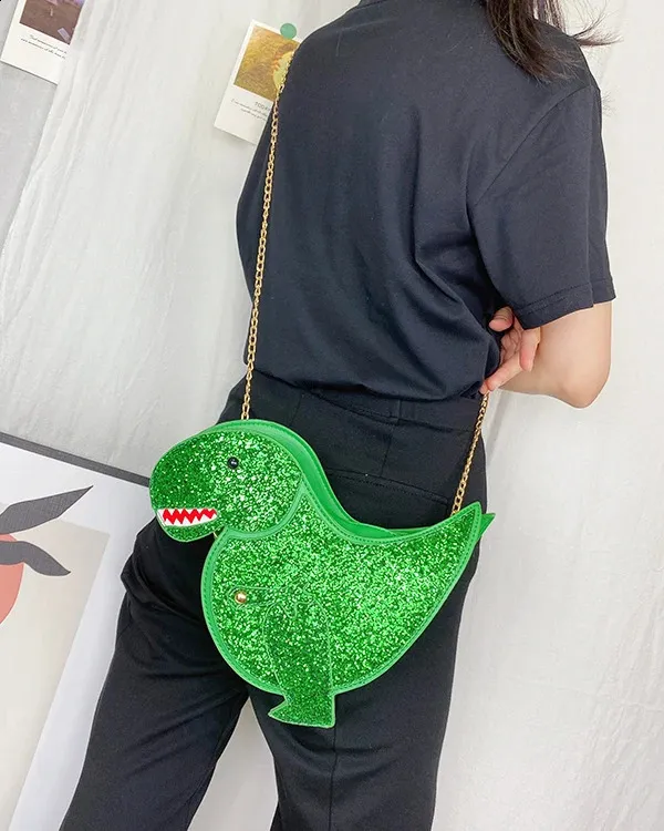 DHgate Womens Glittery Dinosaur Crossbody Bag PU Leather Chain Purse Casual Clutch Bag Shoulder Bag 240130 Bags Luggage Accessories