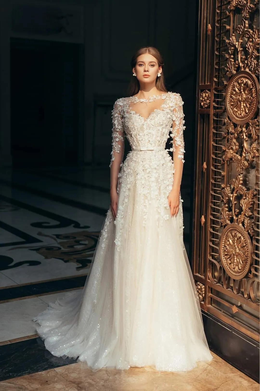 3D Floral Appliques Wedding Dress Long Sleeve Lace Bridal Gown with Sweep  Train and Lace-Up Back from Dhgate A-Line Wedding Dresses - price 169.67