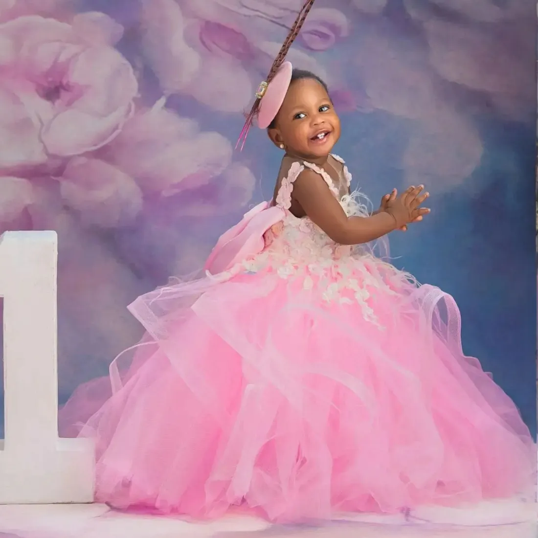 Light Pink Toddler Kids Birthday Dress Floor-Length Tulle Ball Gown with  Sheer Jewel Neck and Feathered Flowers from Dhgate Flower Girls' Dresses -  price 86.57