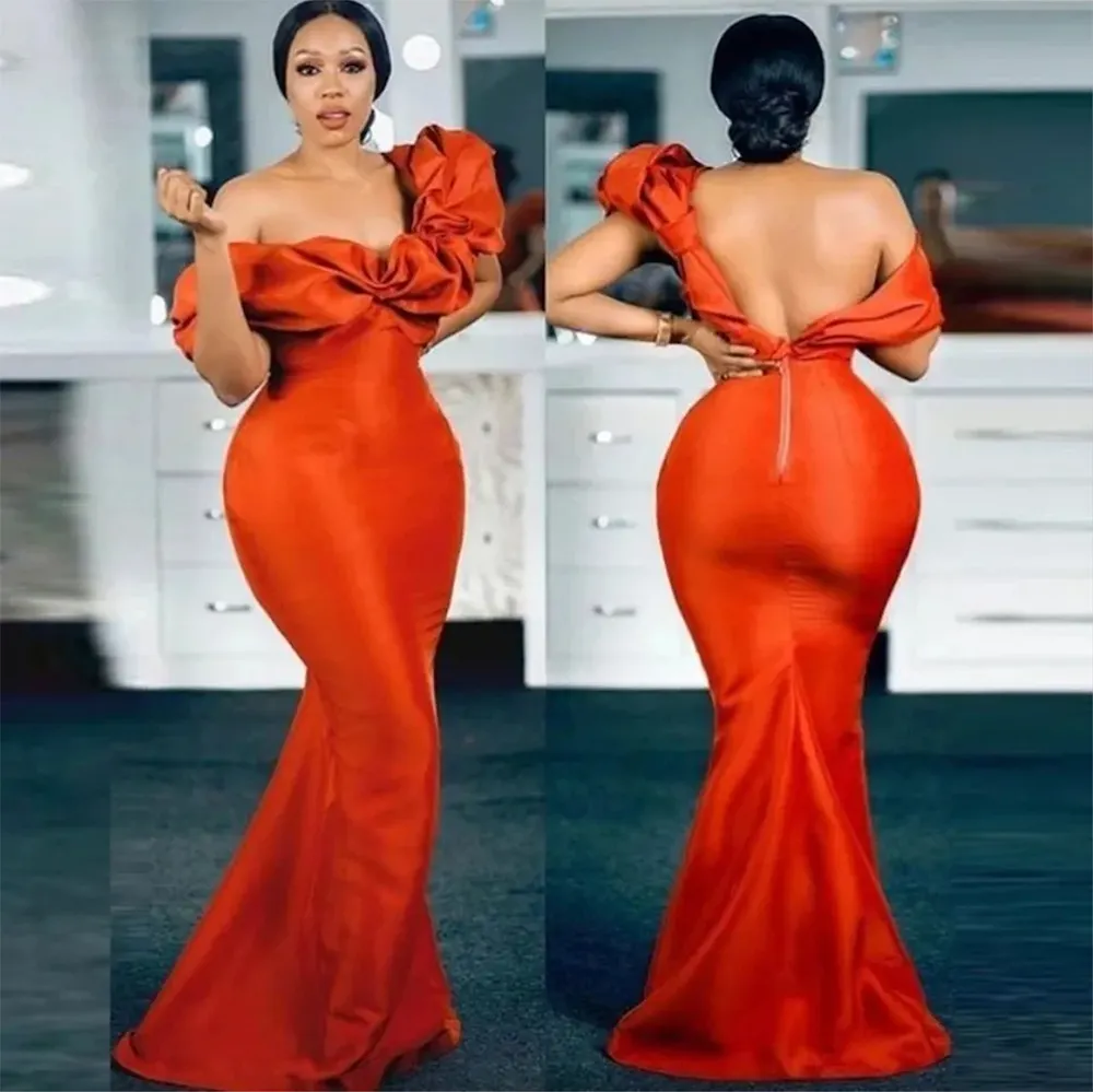 Elegant One Shoulder Orange Bridesmaid Dress Sexy Backless African Girls Evening Gown for Beach Party Formal Prom Vestidos