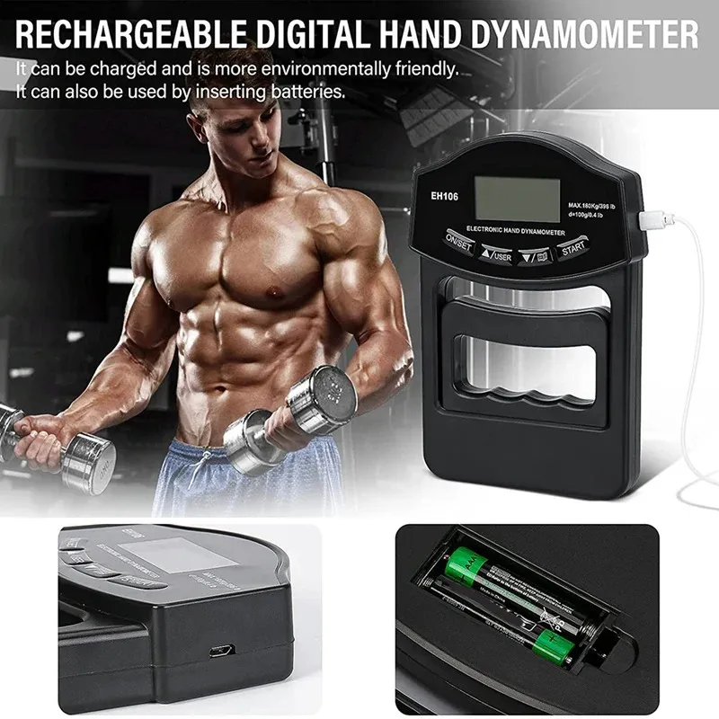 396Lbs Digital Hand Dynamometer Grip Strength Tester LCD Screen Forearm ...
