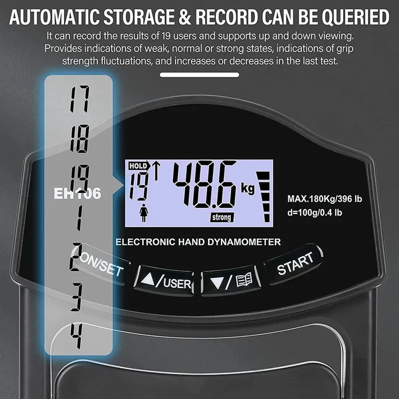 396Lbs Digital Hand Dynamometer Grip Strength Tester LCD Screen Forearm ...