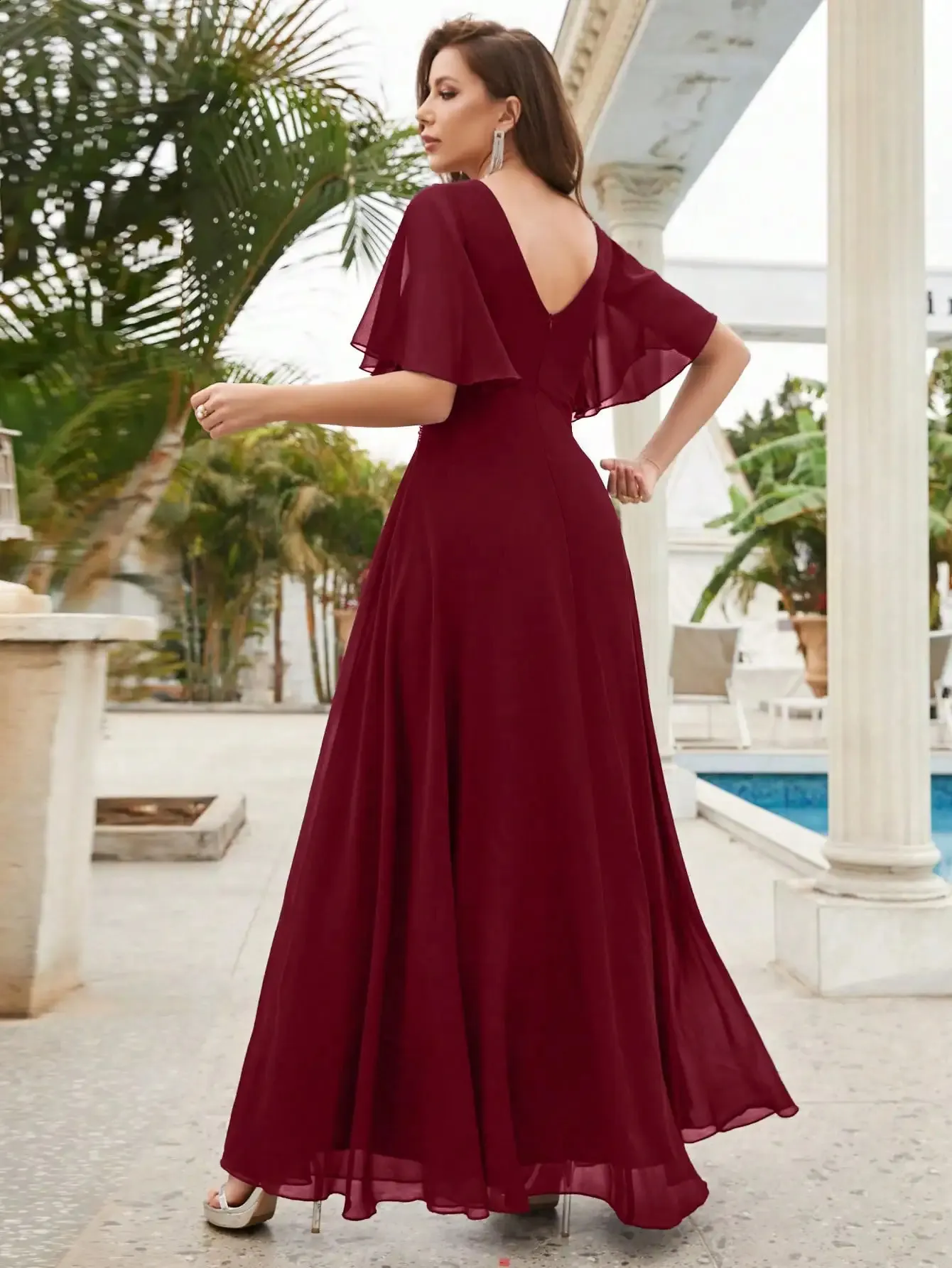 butterfly bridesmaid dresses A-line Off-the-shoulder Grape Wedding Dress Butterfly Tulle Wedding Go –  SELINADRESS main image 1