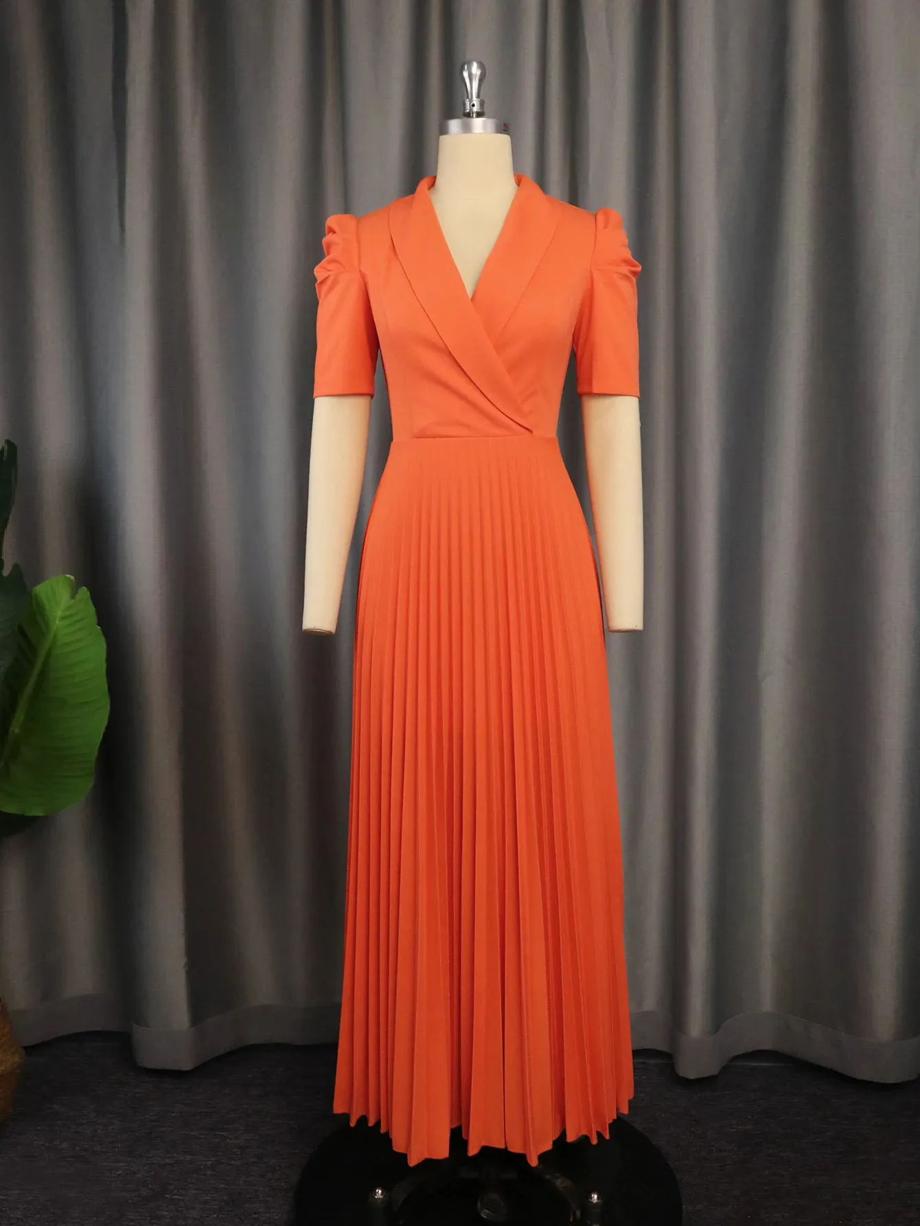 AOMEI Elegant Women Maxi Pleated Dress Notched Lapel Wrap High Waist Big  Swing Modest Classy Wedding Guest Party Evening Gowns 240126