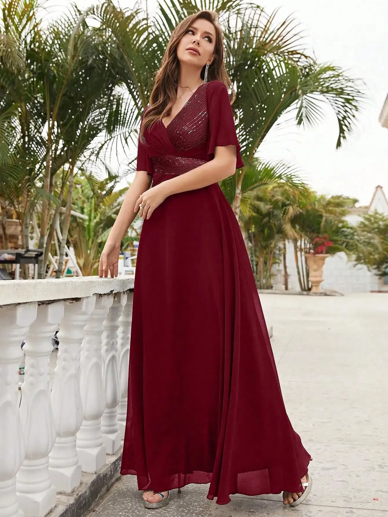 butterfly sleeve bridesmaid dress Ivory Square Neckline, Bohemian butterfly sleeves dress #1322 main image 1