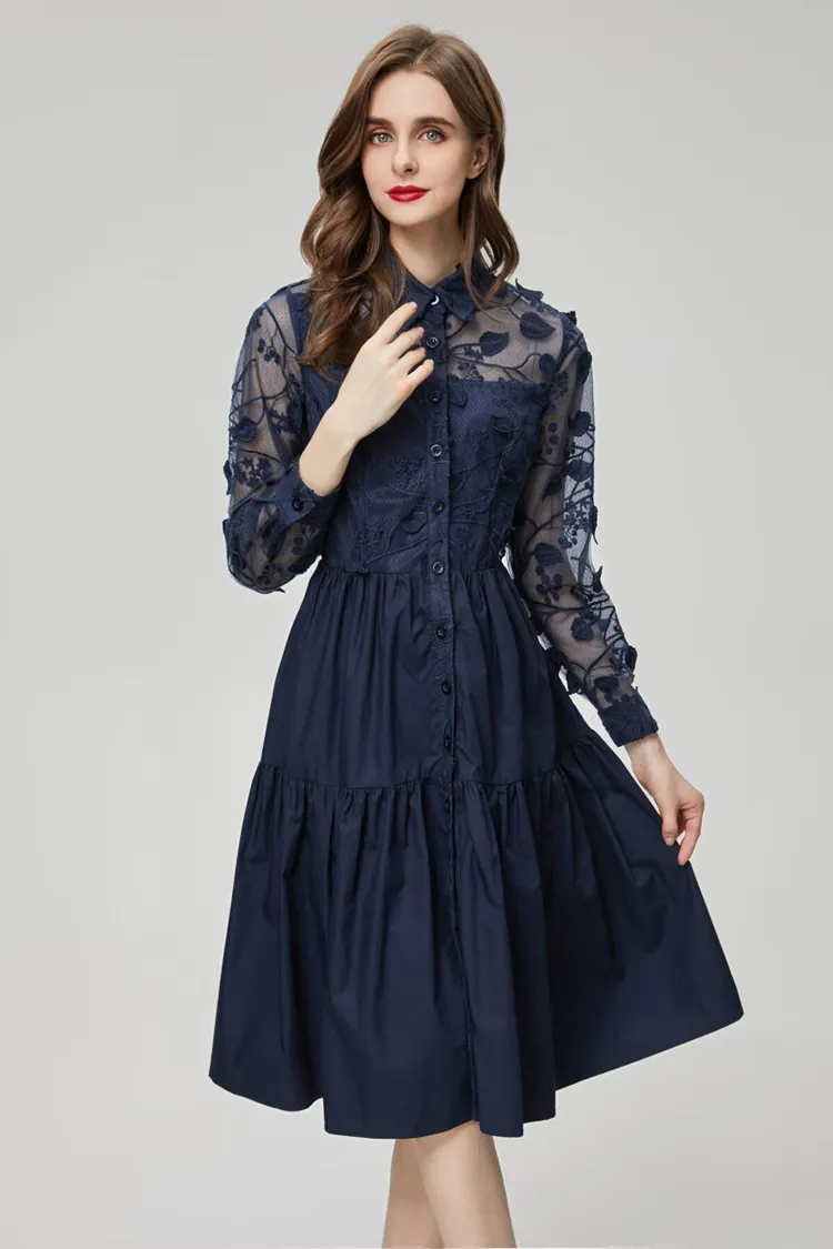 Fashion Street Solid Patchwork Turndown Collar A Line Dresses Fashion Street Solid Patchwork Turndown Collar A Line Dresses