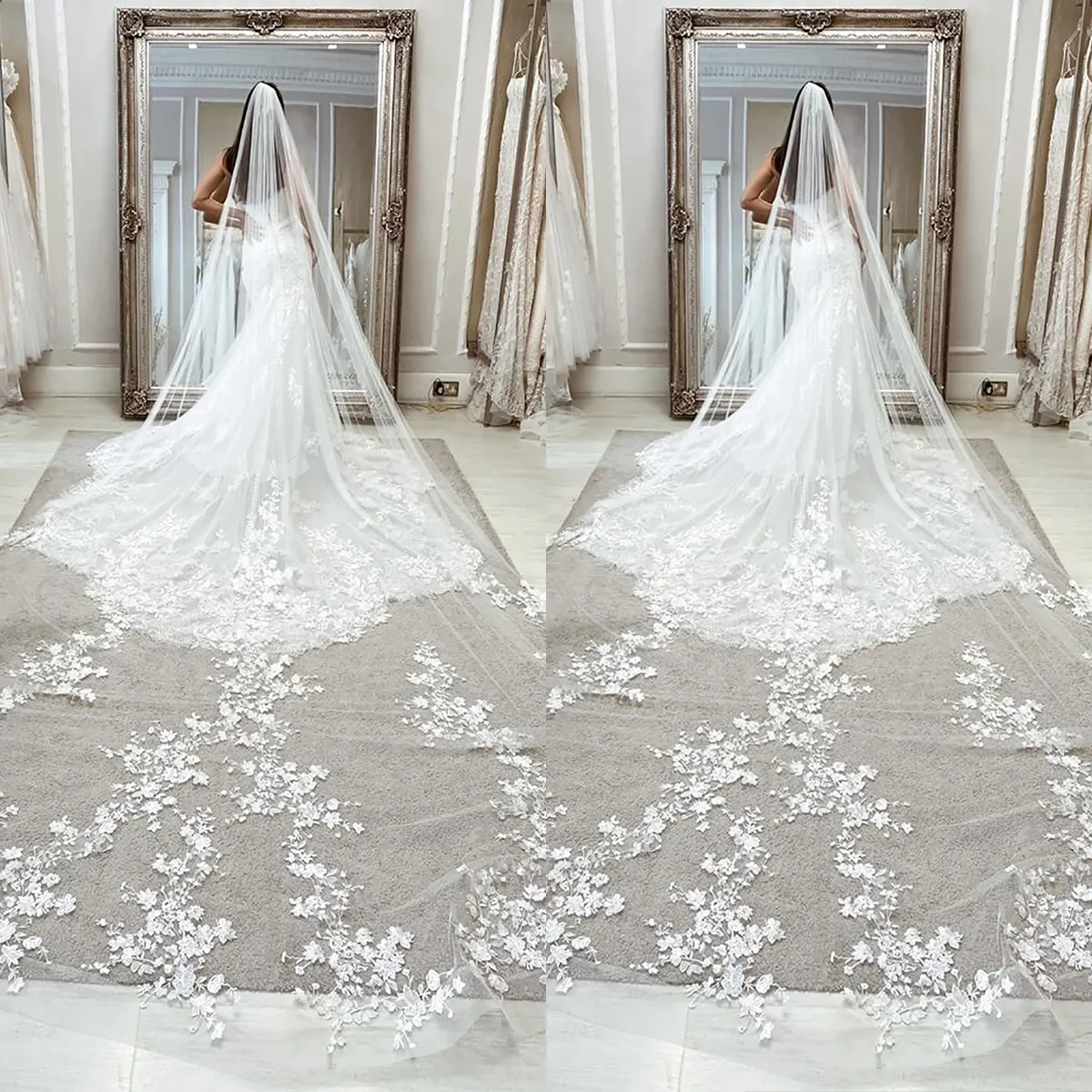 Elegant Tulle Wedding Veil With Lace Applique Edge Elegant Tulle Wedding Veil With Lace Applique Edge