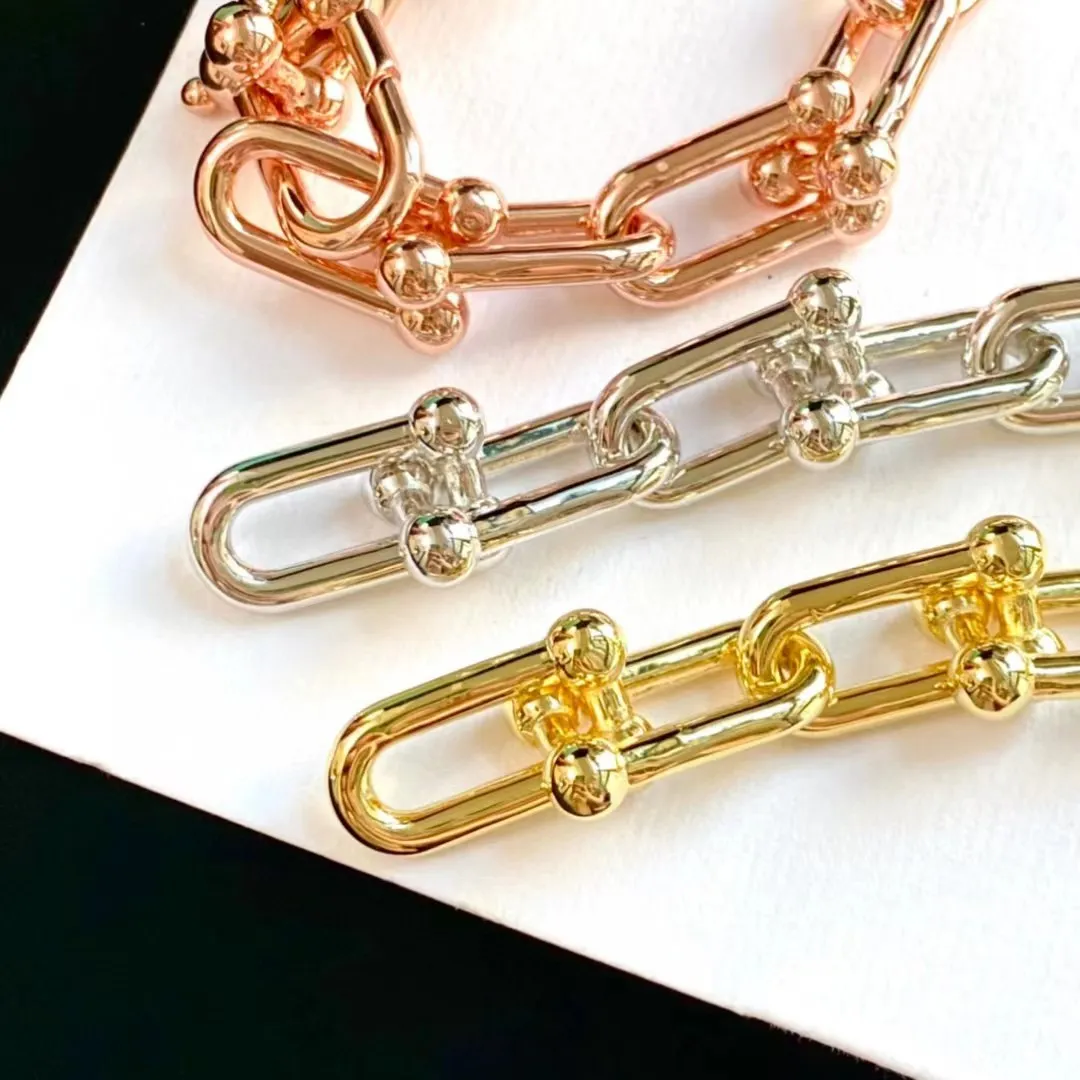 Luxury Designer U-shaped double buckle Charm Diamond Bracelets Stainless steel Hardware Bamboo Locket Crystal Bucket Chain Bangle For Women Fashion Jewelry gift