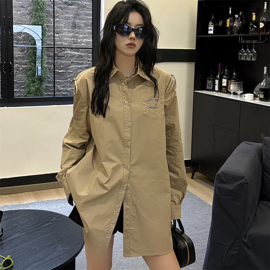 Elegant Khaki Shirt Dress - Women's Spring Long Sleeve Button Up Dress with Crystal Accents & Pockets, Minimalist Designer Style from Dhgate Basic & Casual Dresses - price 44.83 Elegant Khaki Shirt Dress - Women's Spring Long Sleeve Button Up Dress with Crystal Accents & Pockets, Minimalist Designer Style from Dhgate Basic & Casual Dresses - price 44.83