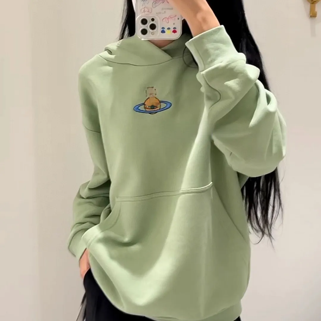 Women s Designer Hoodies with Saturn Embroidery Logo Long Sleeve Casual Fashion All match Loose Pullovers for Autumn and Winter