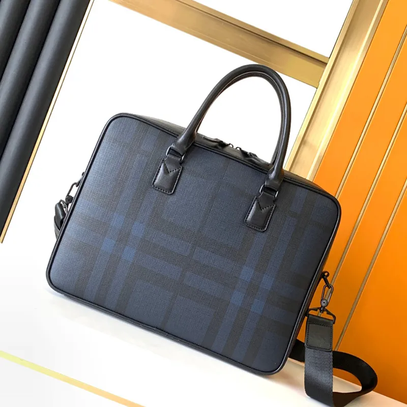 Men s Leather Laptop Bag Blue Briefcase for Men Designer Shoulder Tote Bag Business Handbag Premium Quality Zip Closure