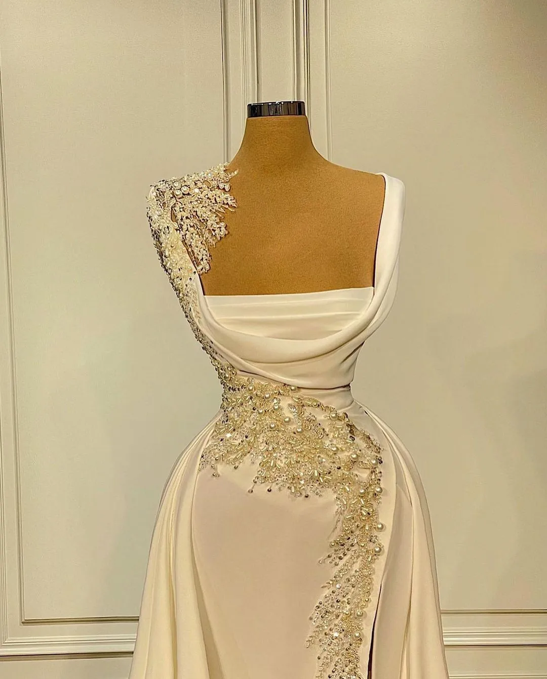 beaded back wedding dress Amirah Formal Glitter Cowl Neck Column Dress