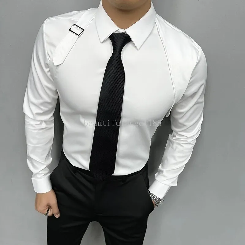 Mens Dress Shirt With Shoulder Straps, Metal Detail | DHgate Mens Dress Shirt With Shoulder Straps, Metal Detail | DHgate