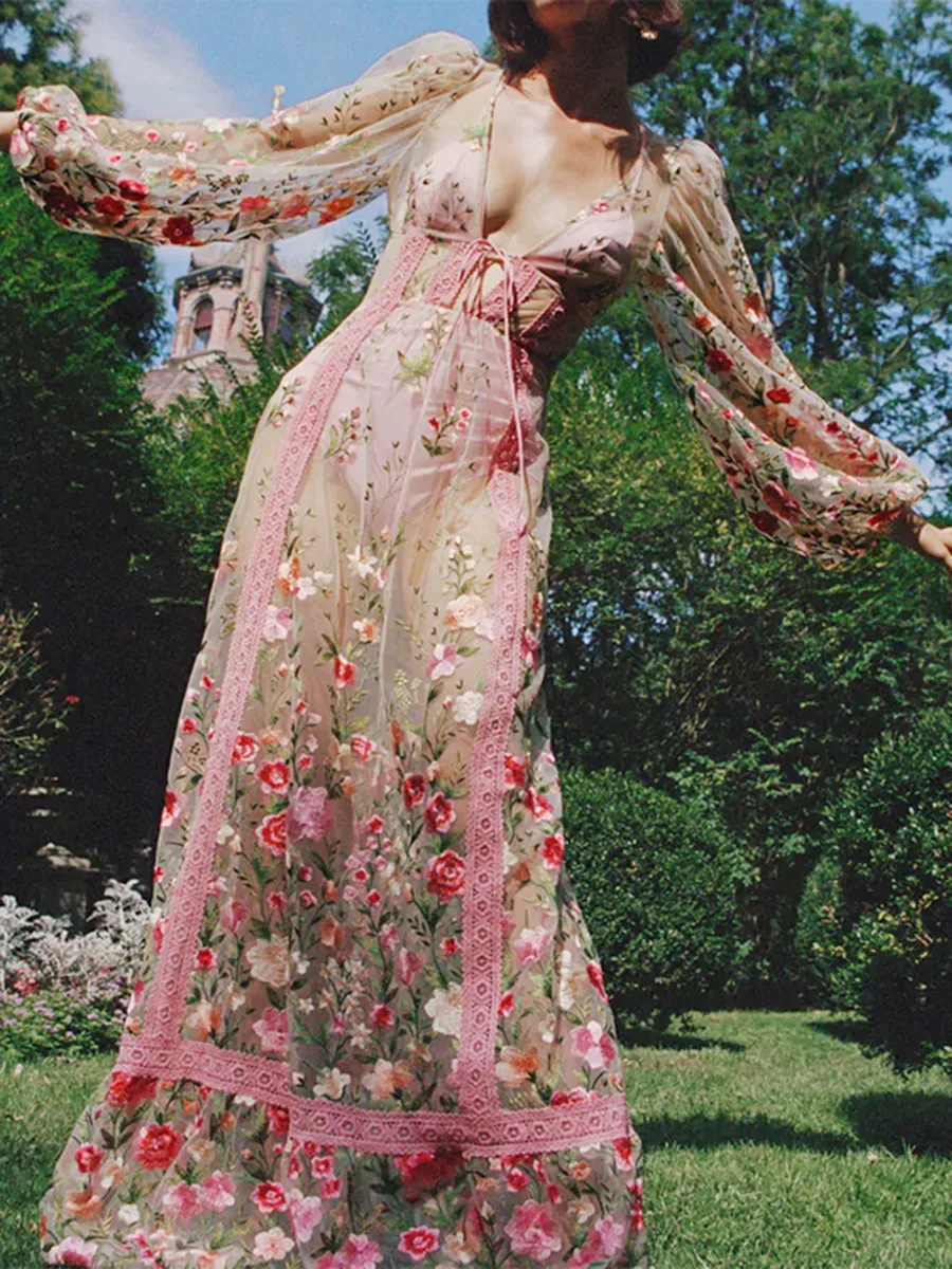 Sexy Print Lace See-through Backless V Neck Printed Dress Dresses Sexy Print Lace See-through Backless V Neck Printed Dress Dresses