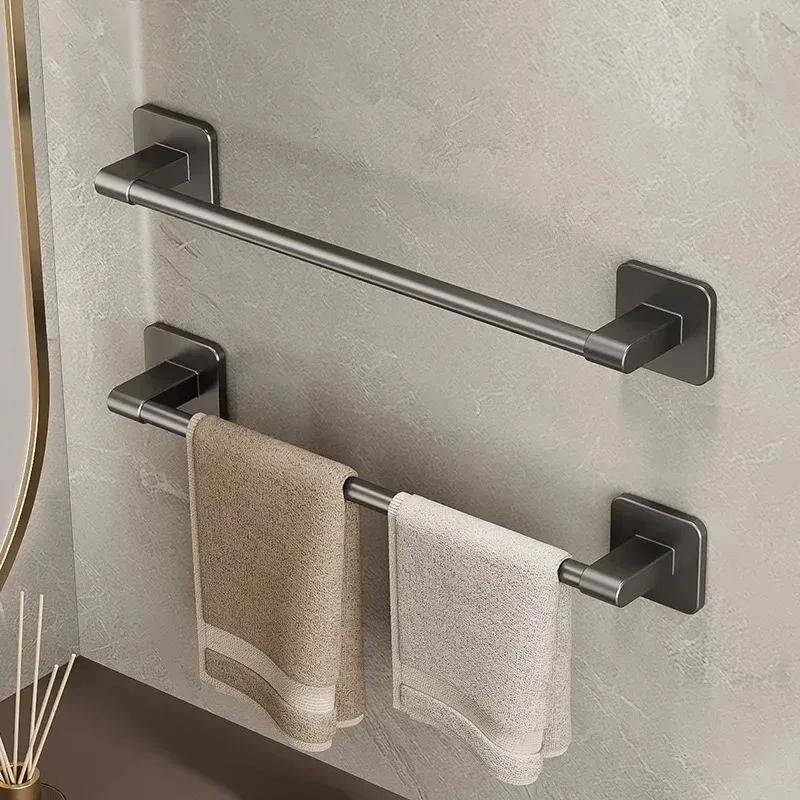 Space-Saving Aluminum Bathroom Towel Rack Wall Mounted No-Drill Towel  Holder Bar Organizer