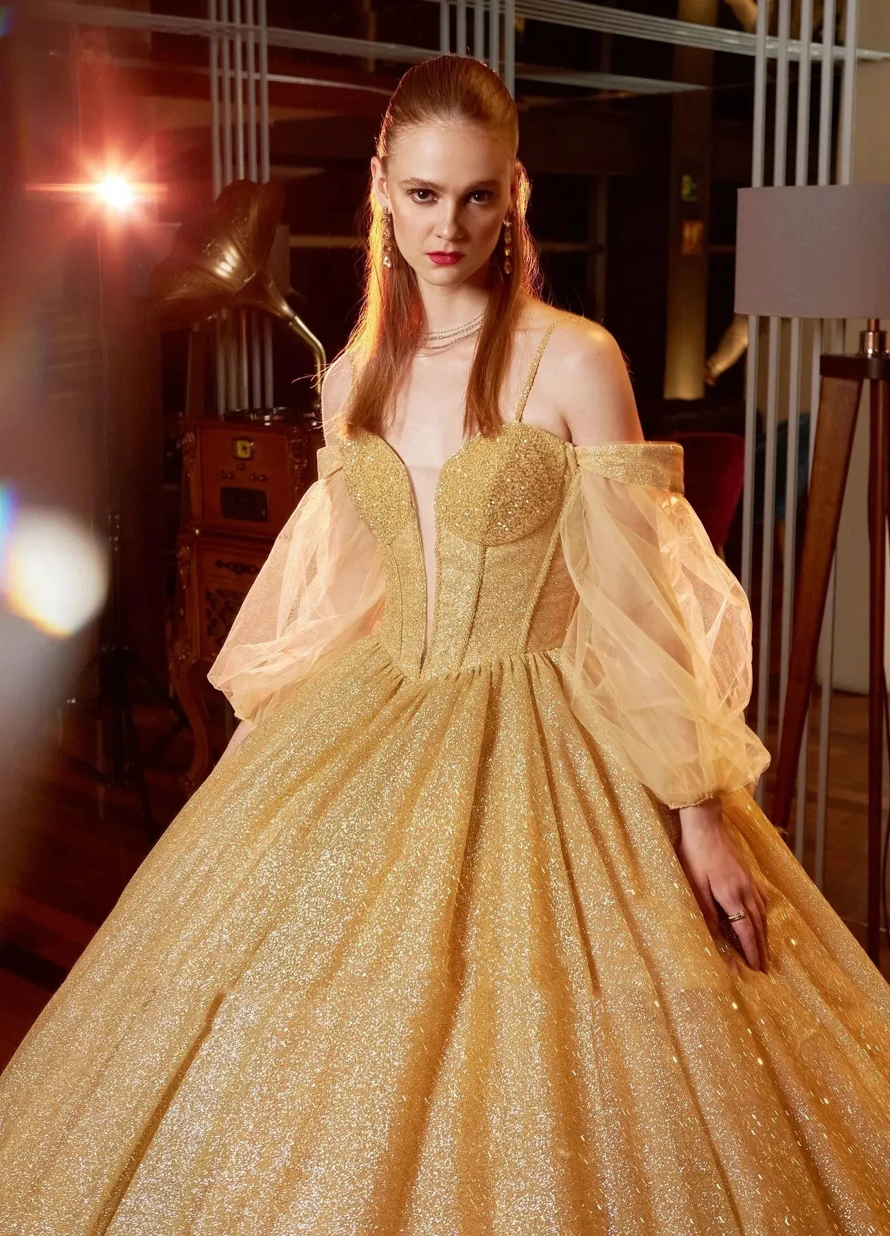 green emerald velvet dress Rose Gold Floral Quince Gown Sweet 16 Dress with Cape 67434B – Viniodress main image 1