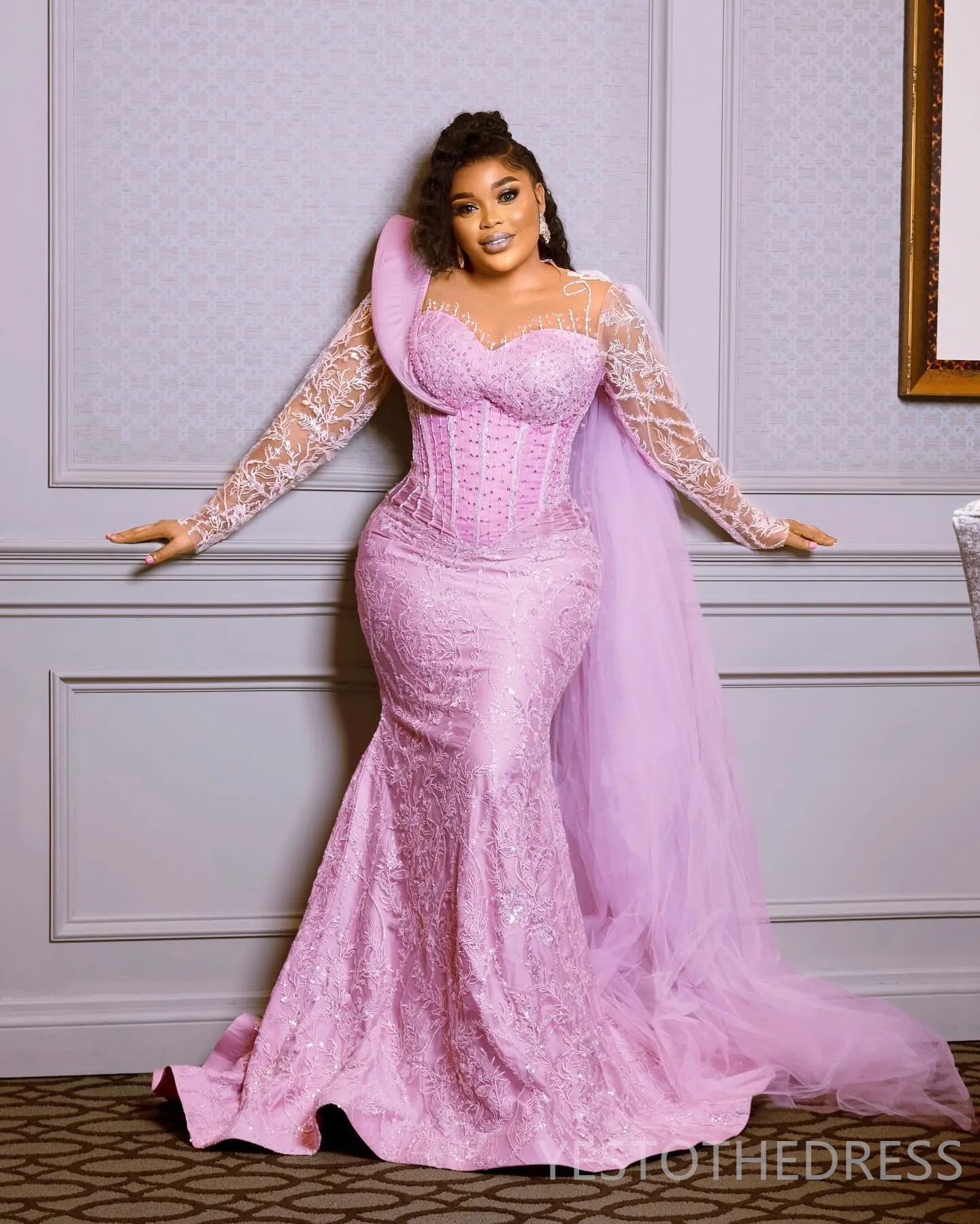 pink graduation dress plus size Plus-Size Long Lace-Up Prom Ball Gown Dusty Mauve / 18 main image 0