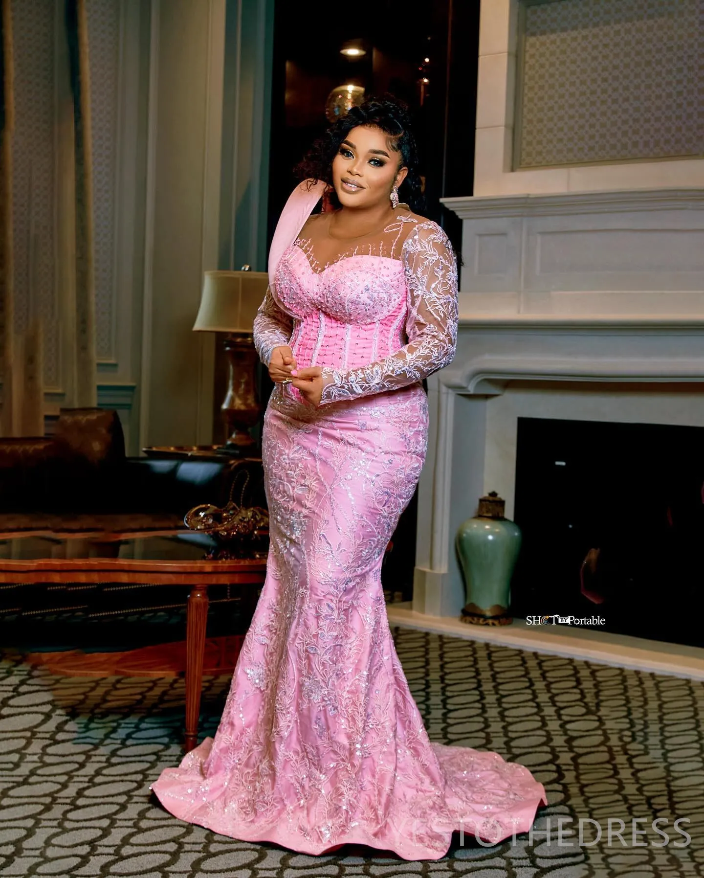chinese dress ladies Pink Plus Size Prom Dresses Long Sleeves main image 0