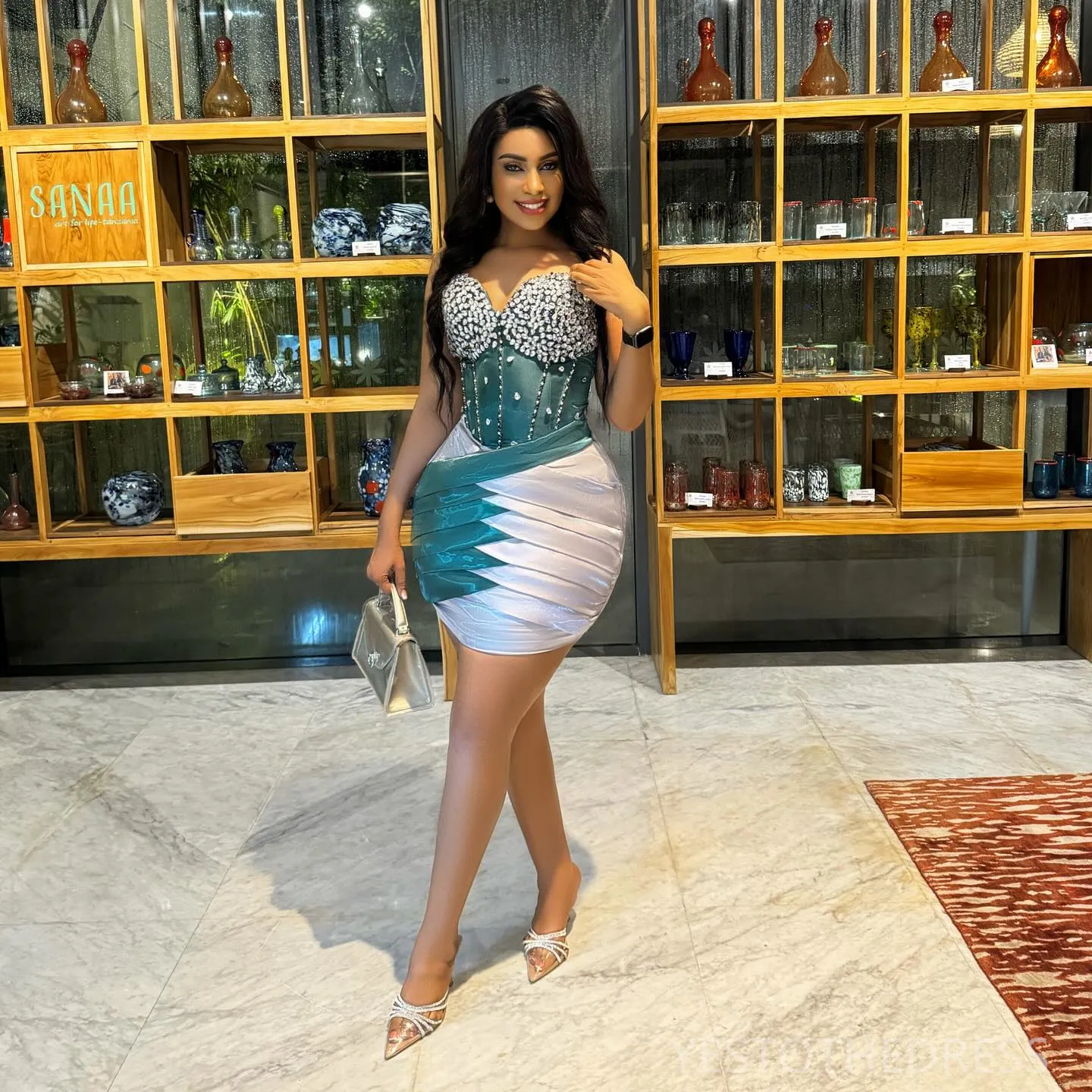 Short Aso Ebi sparkly cocktail dress for Women - Sweetheart Neckline, Pleated Rhinestones, Mini Graduation Gown - African Black Girls - C139 (2024)