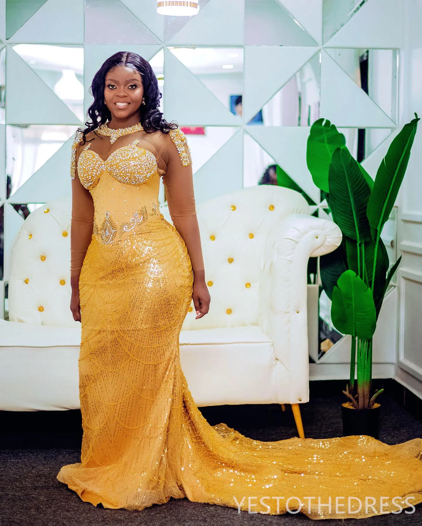 Images Of Yellow Dry Lace Long Sleeve Mermaid Prom Dress Gold Mermaid Prom  Dress With Lace-