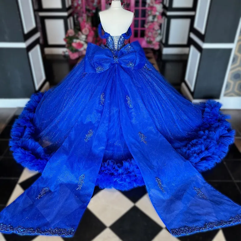 Blue Quinceanera Dress Sweetheart Neckline Lace Beads Bow Tulle Tiered Ball  Gown with Sweep Train and Lace-up Back from Dhgate Quinceanera Dresses -  price 640.55