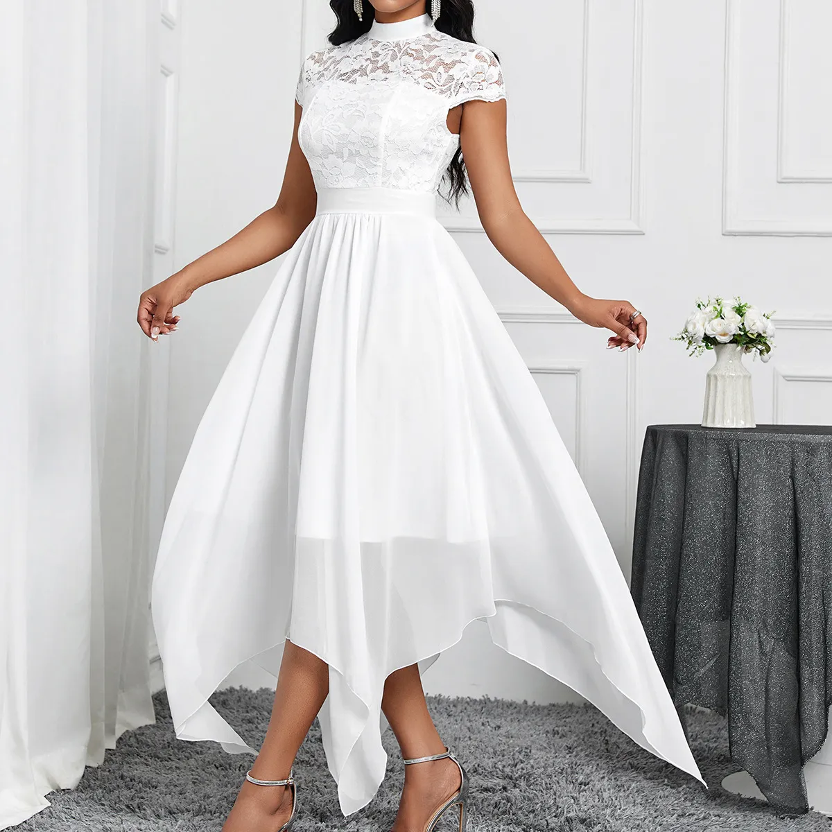 White lace ball gown dress with peplum and slash neck collar for formal  evening wear from Dhgate Basic & Casual Dresses - price 44.82