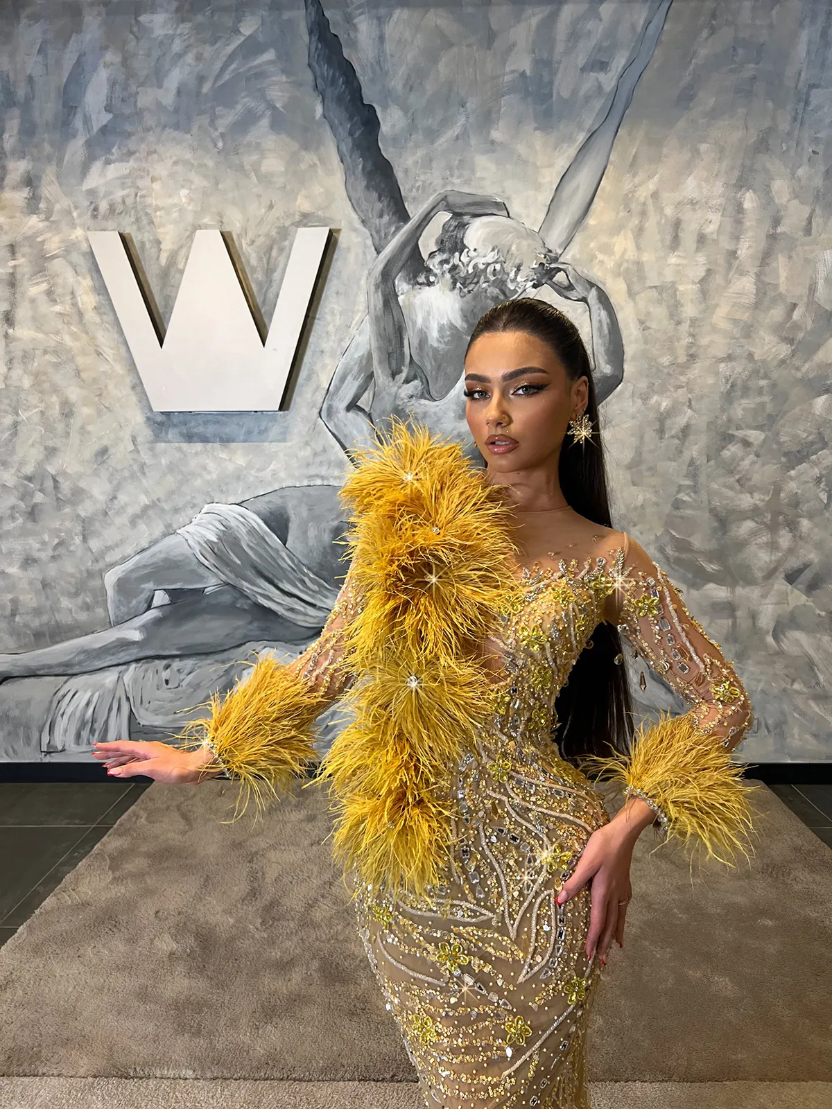 beaded and feather dress Luxury Champagne Beaded Evening Dress with Feather Shawl SS067 Champagne / 8