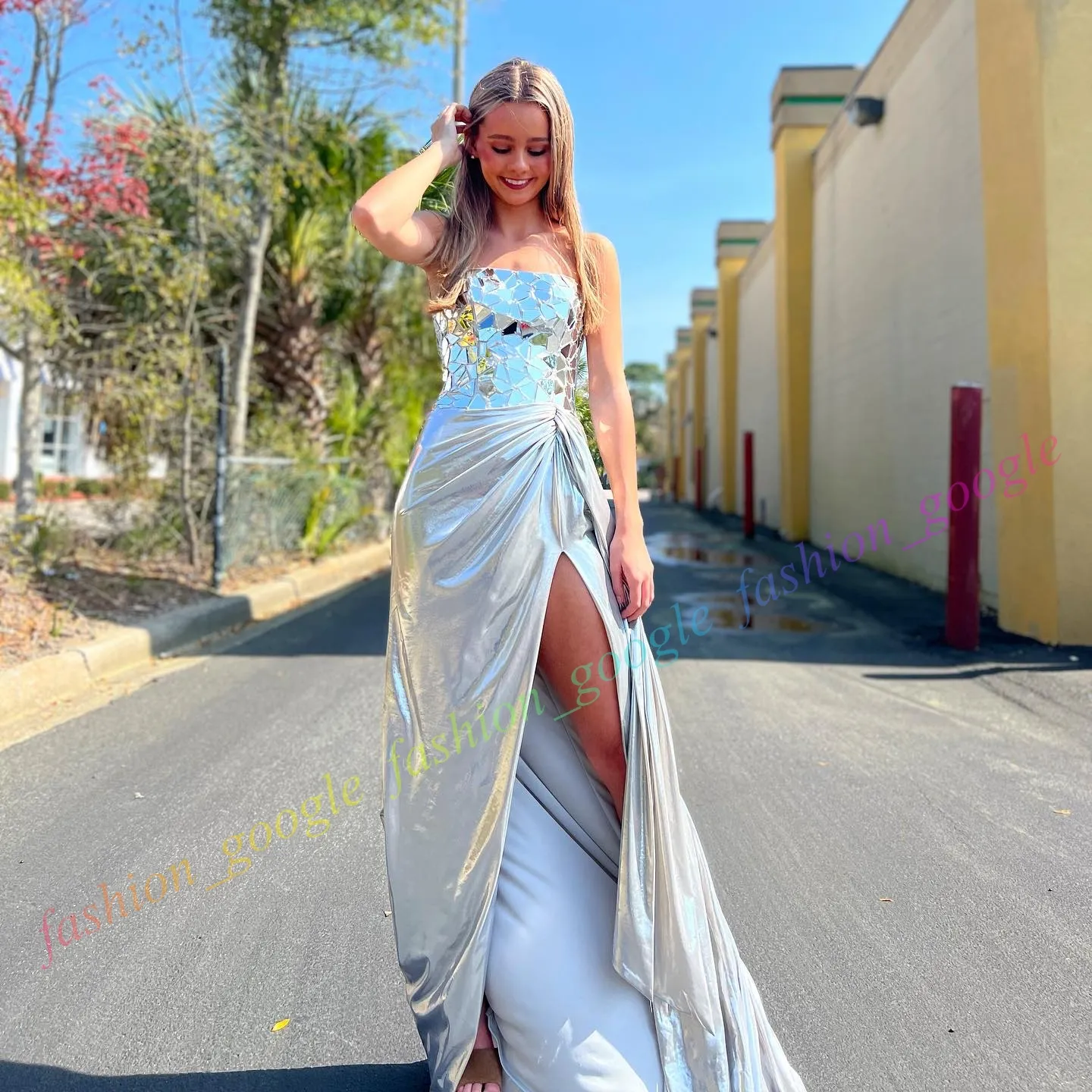 Strapless Metallic Prom Dress Glass Cut Mirror Bodice... From Fashion_google, $121.26 | DHgate.Com Strapless Metallic Prom Dress Glass Cut Mirror Bodice... From Fashion_google, $121.26 | DHgate.Com