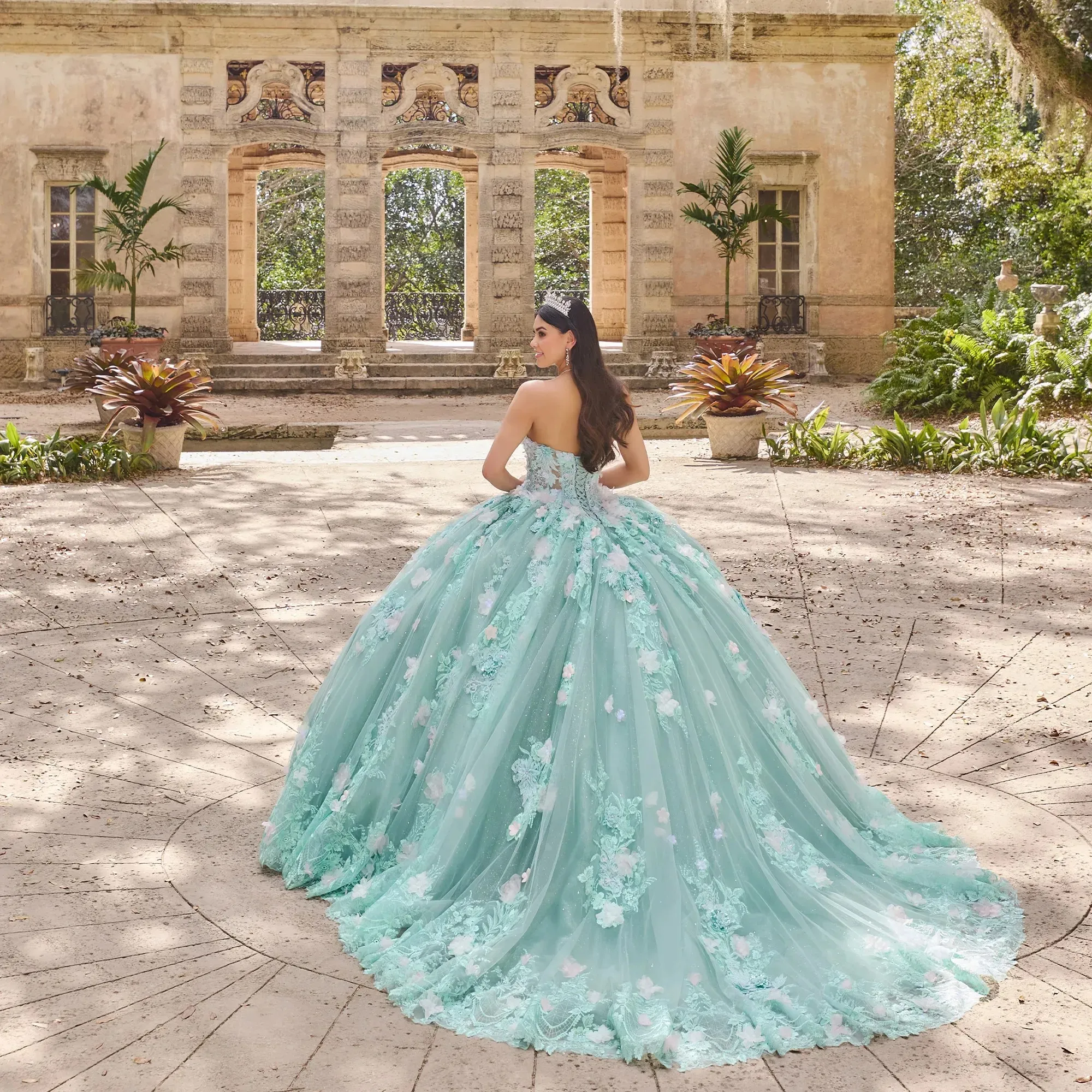 mint green puffy dress Mint Green Baby Birthday Dress Puff Sleeve Princess Dress main image 0