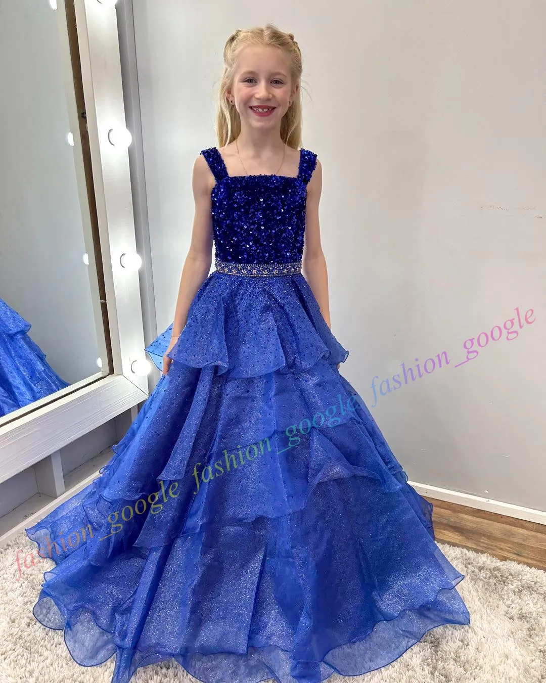 Royal Blue Beaded Rhinestone Organza bling pageant... Royal Blue Beaded Rhinestone Organza bling pageant...