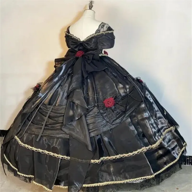 Gothic Style Wedding Dresses: Victorian Black Ruffles Off Shoulder ...