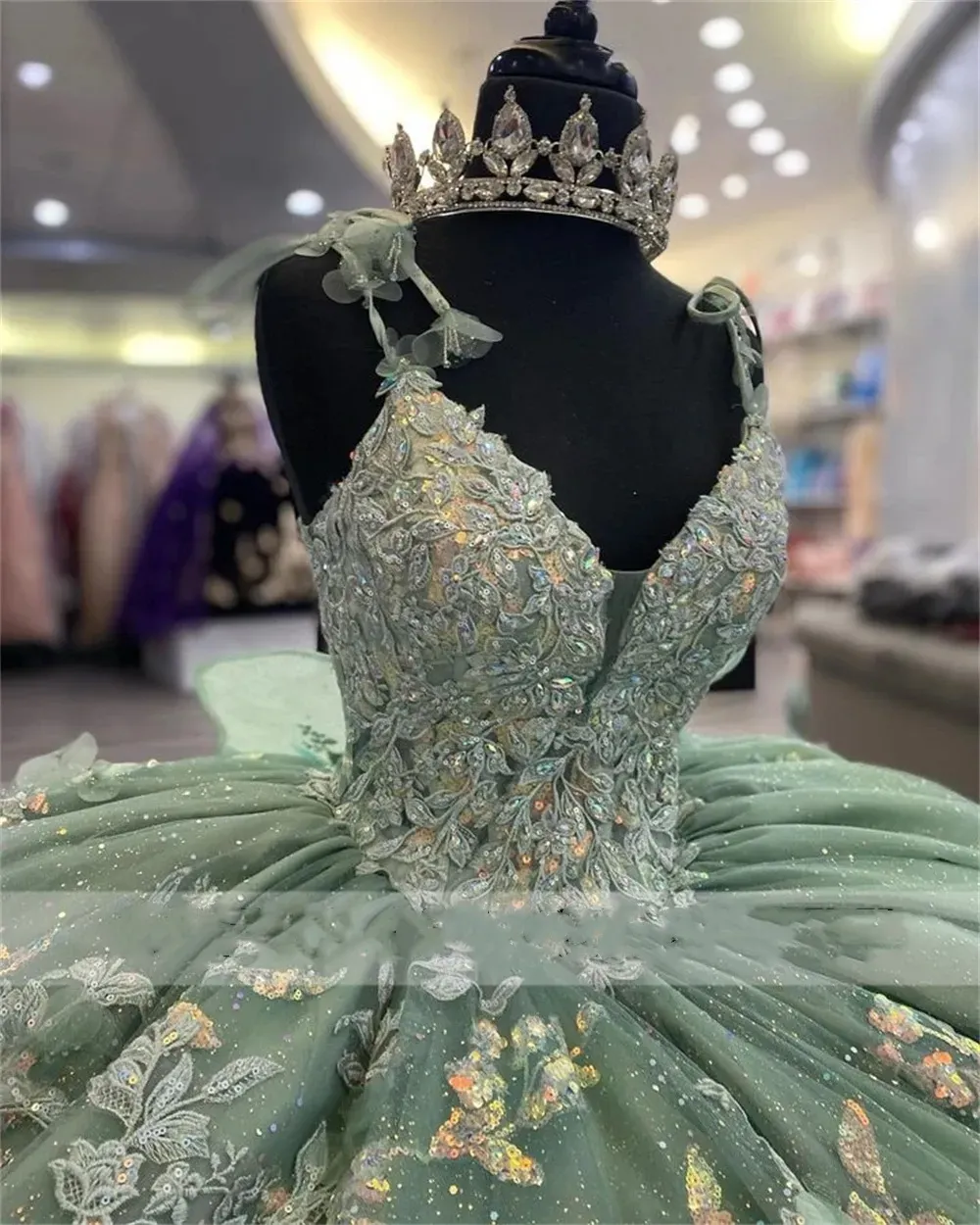 green emerald velvet dress MoriLee #89401 Silver Sage Ombré Patterned Sequin Quinceañera Dress – PROM  BAE main image 1