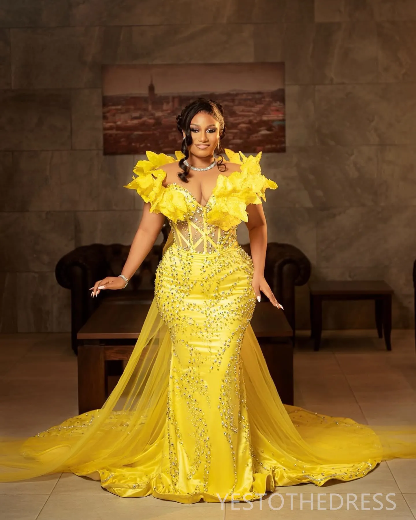 Plus size prom dresses yellow best sale