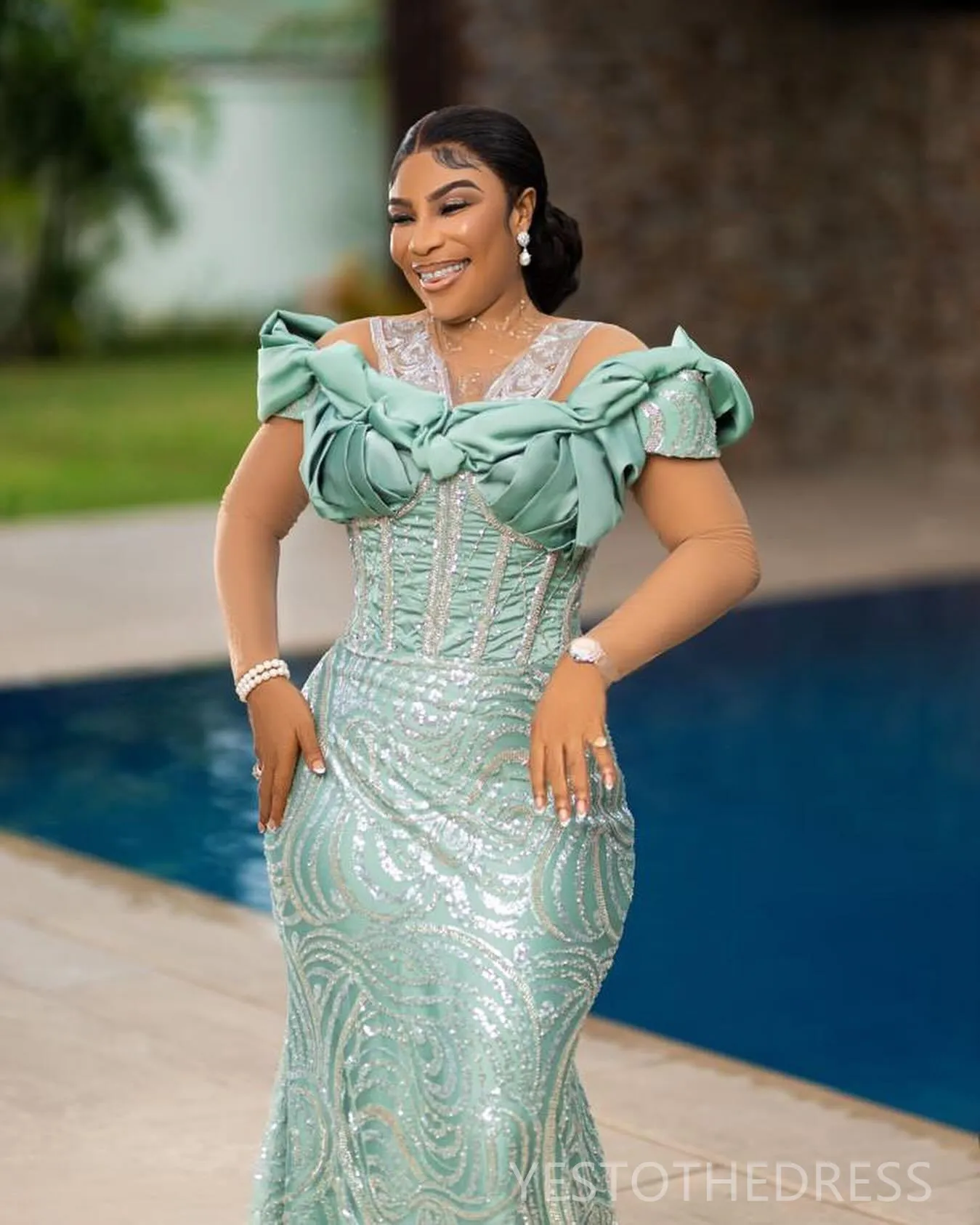 green emerald velvet dress Beaded Long Sleeve Prom Dresses High Neck Formal Dresses 21231  vigocouture