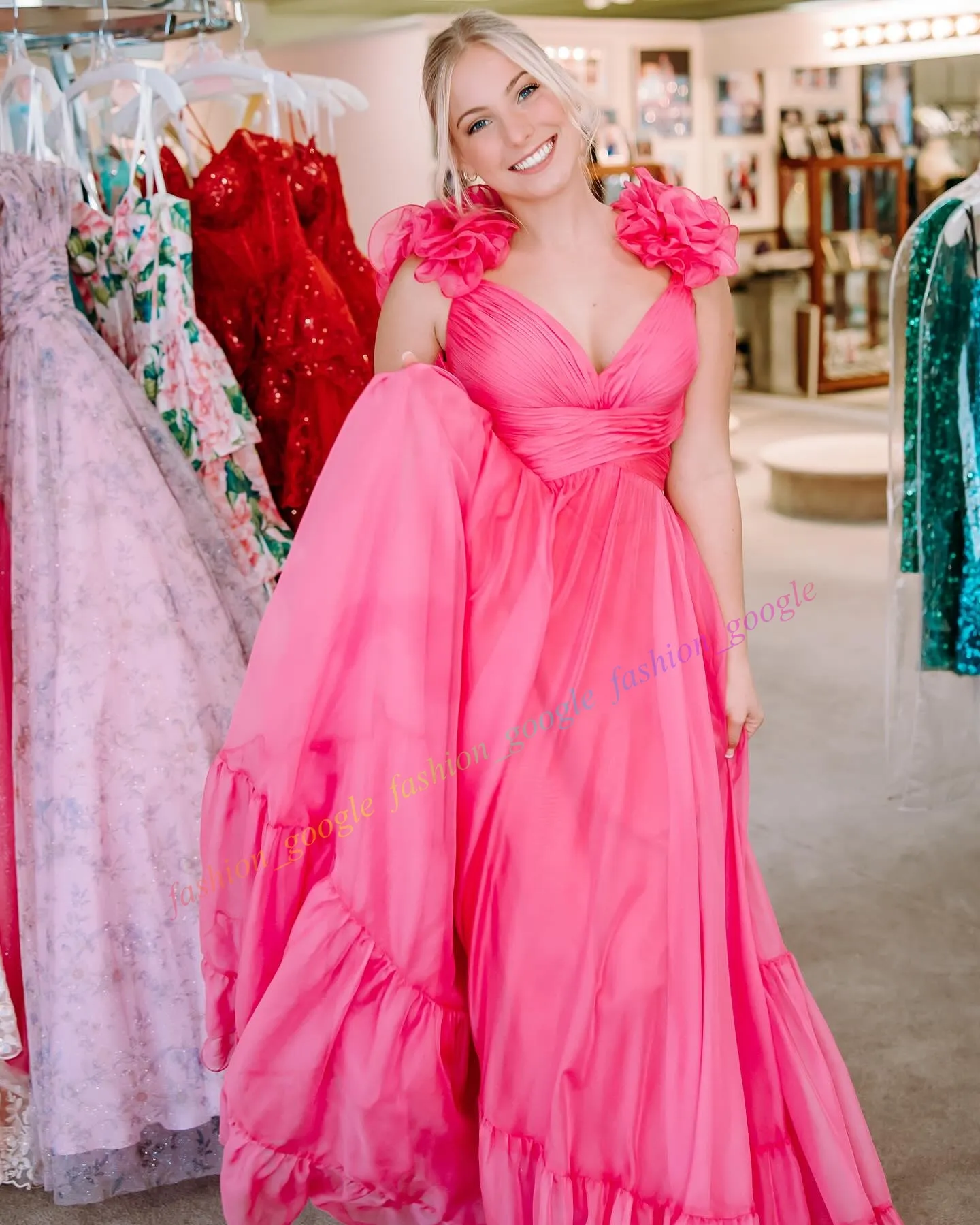 Ruffled Sleeves Chiffon Prom Dress, Pleated A Line... From Fashion_google,  $85.59 | DHgate.Com